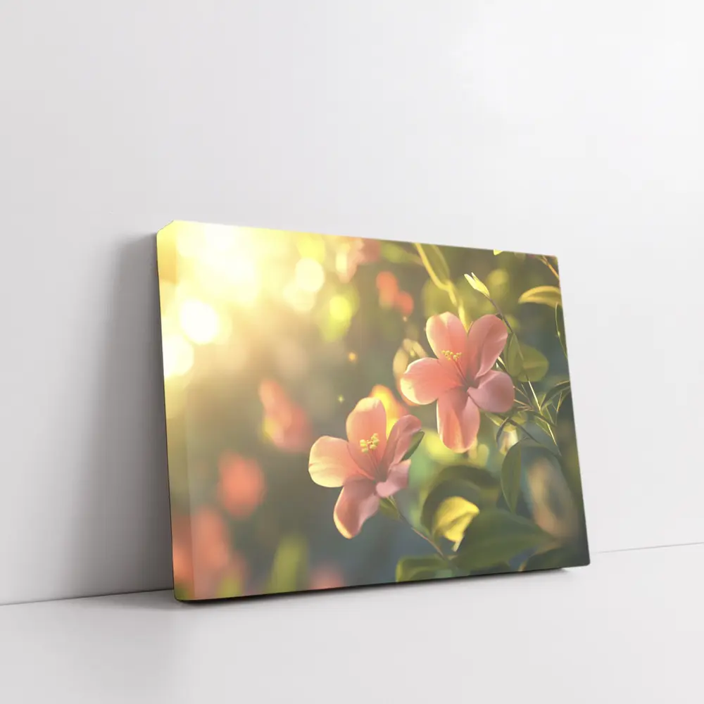 Pink Hibiscus Flowers Soft Sunlight Bokeh – Wall Art