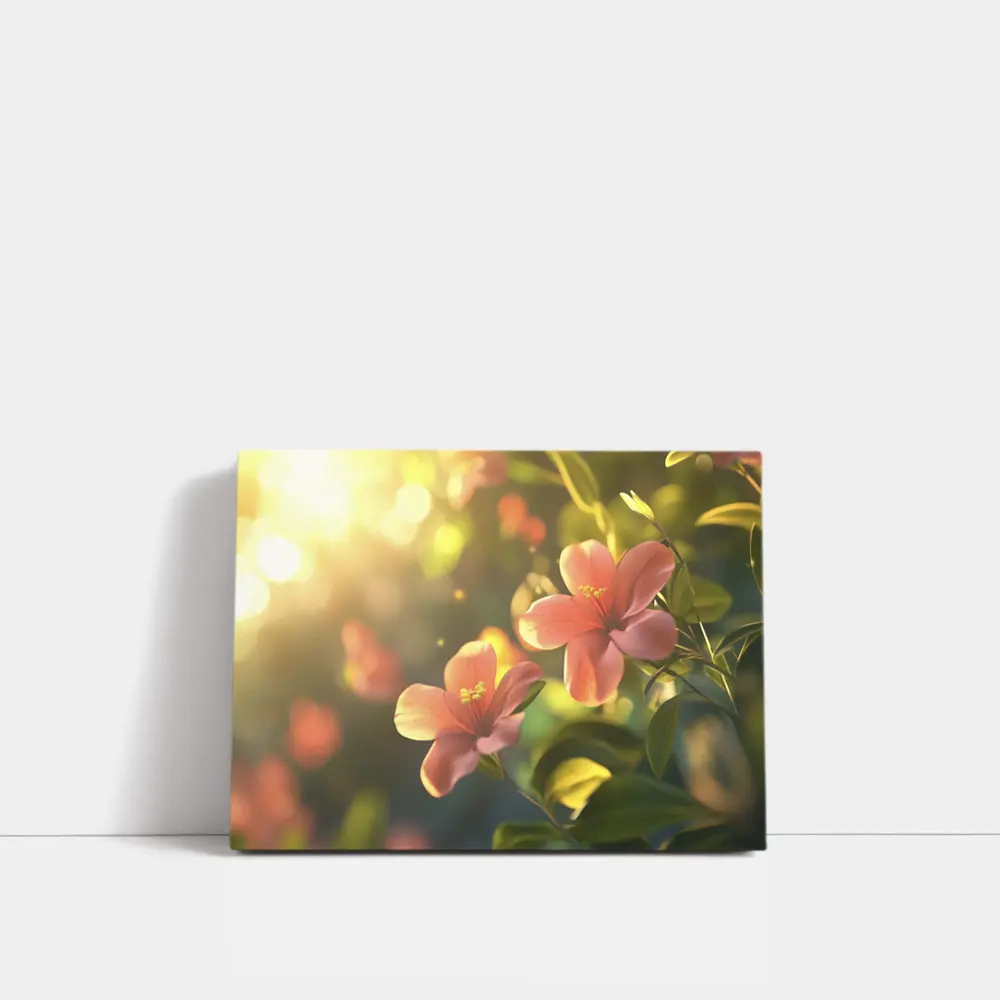 Pink Hibiscus Flowers Soft Sunlight Bokeh – Wall Art