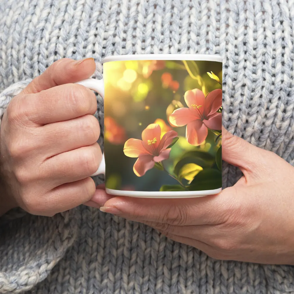 Pink Hibiscus Flowers Soft Sunlight Bokeh – Mugs