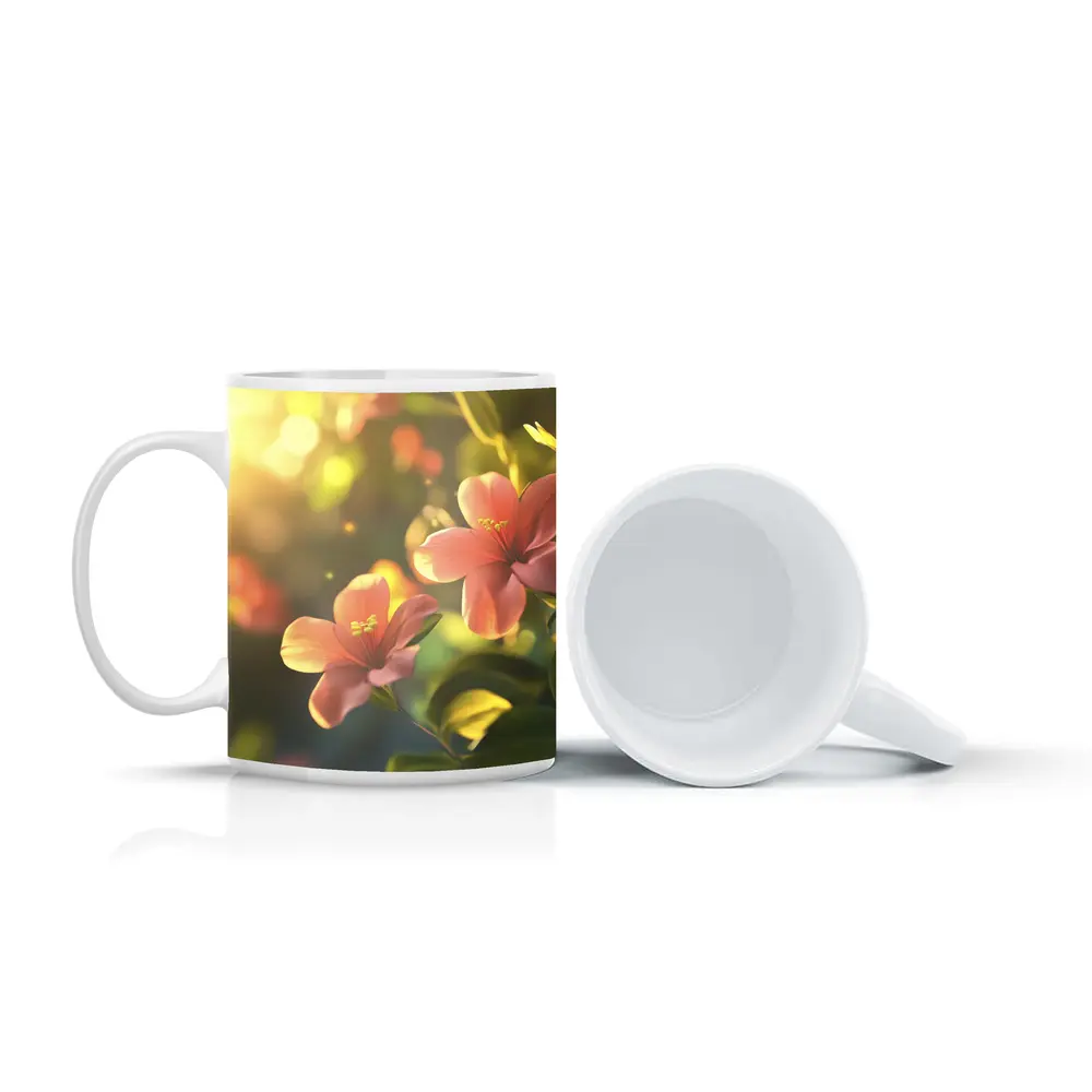 Pink Hibiscus Flowers Soft Sunlight Bokeh – Mugs