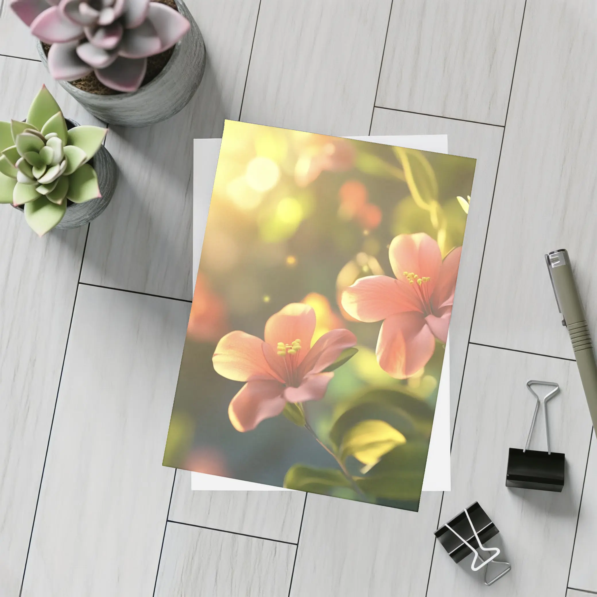 Pink Hibiscus Flowers Soft Sunlight Bokeh – Postcards