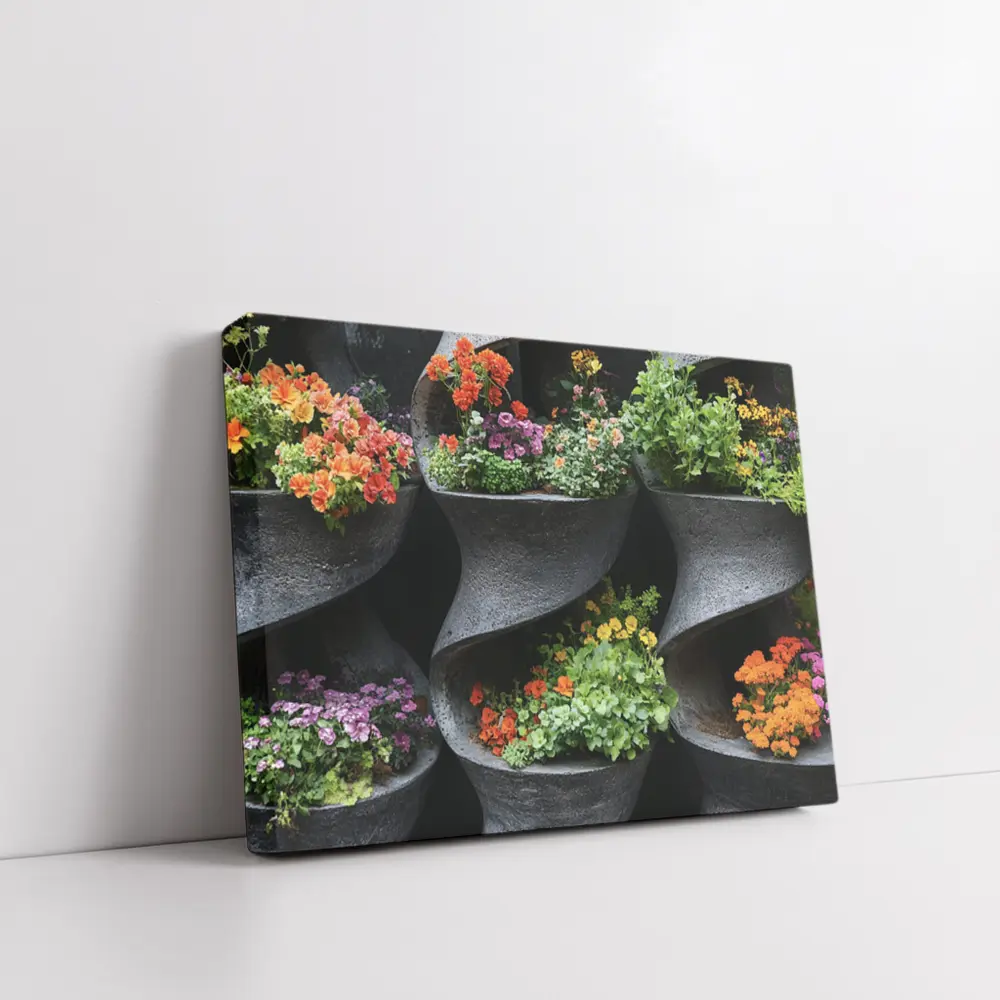 Colorful Flowers In Dark Spiral Wall Planters – Wall Art