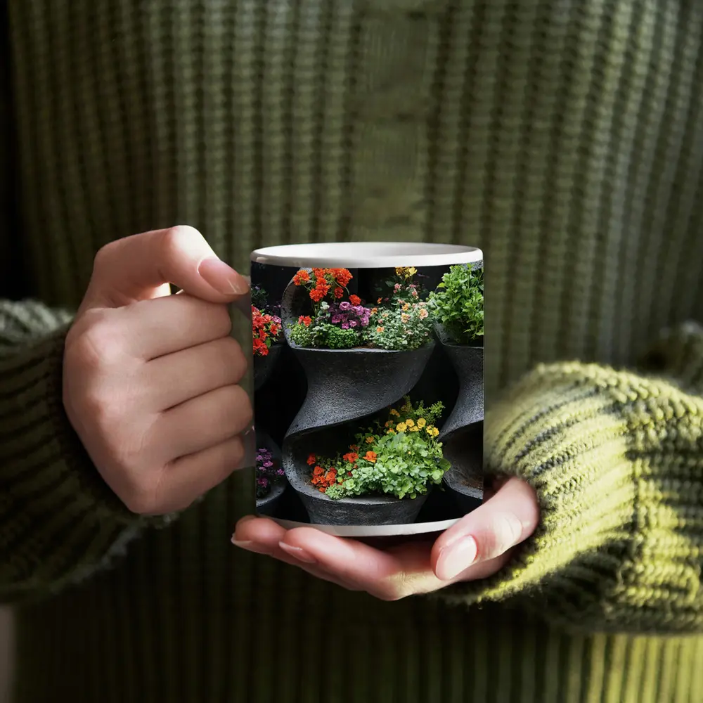 Colorful Flowers In Dark Spiral Wall Planters – Mugs