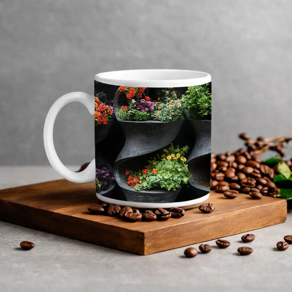 Colorful Flowers In Dark Spiral Wall Planters – Mugs