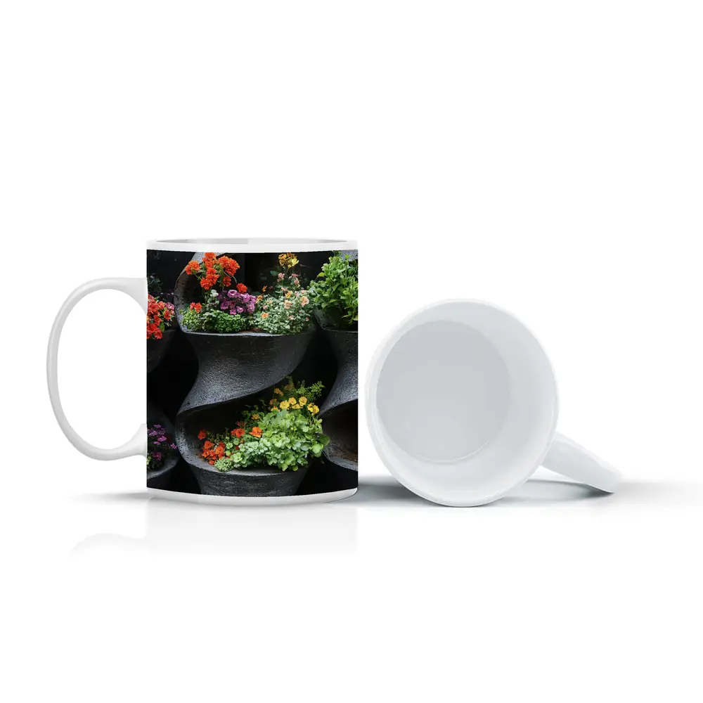 Colorful Flowers In Dark Spiral Wall Planters – Mugs