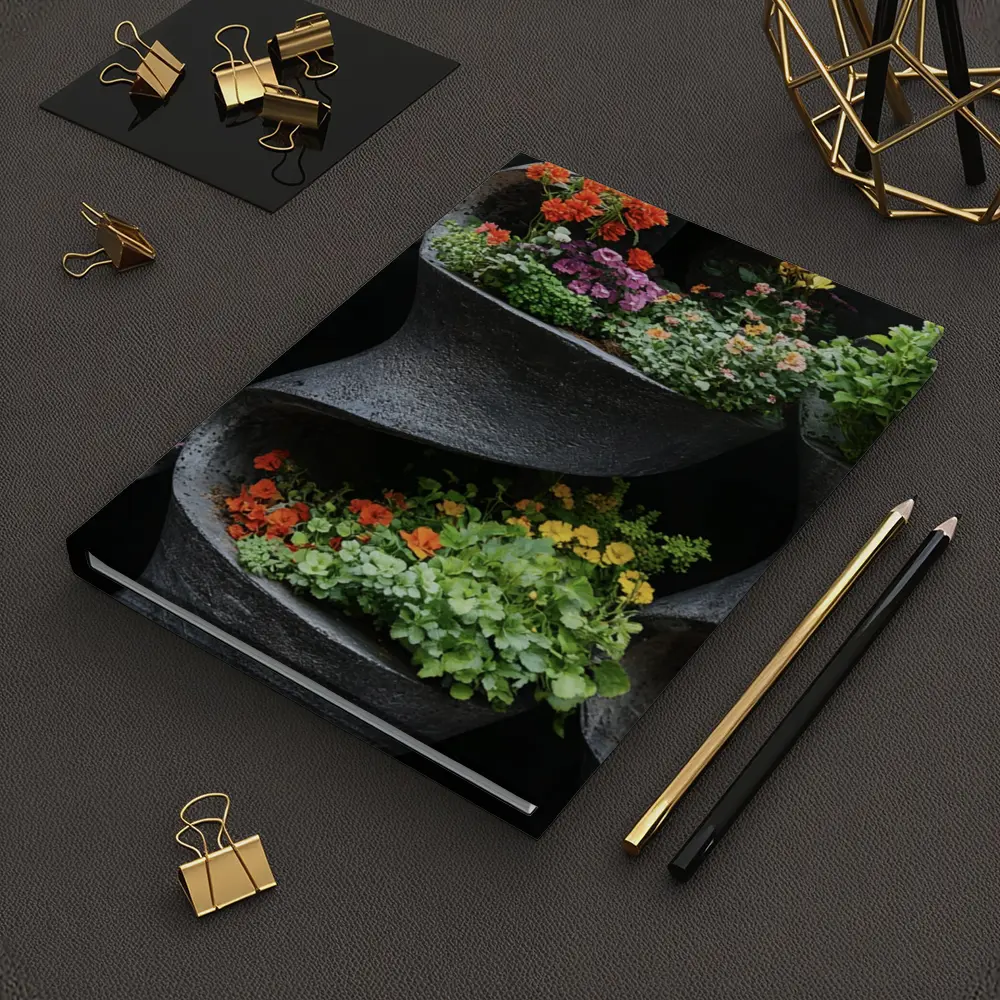 Colorful Flowers In Dark Spiral Wall Planters – Notebooks