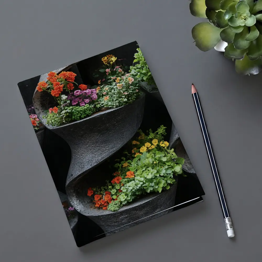 Colorful Flowers In Dark Spiral Wall Planters – Notebooks