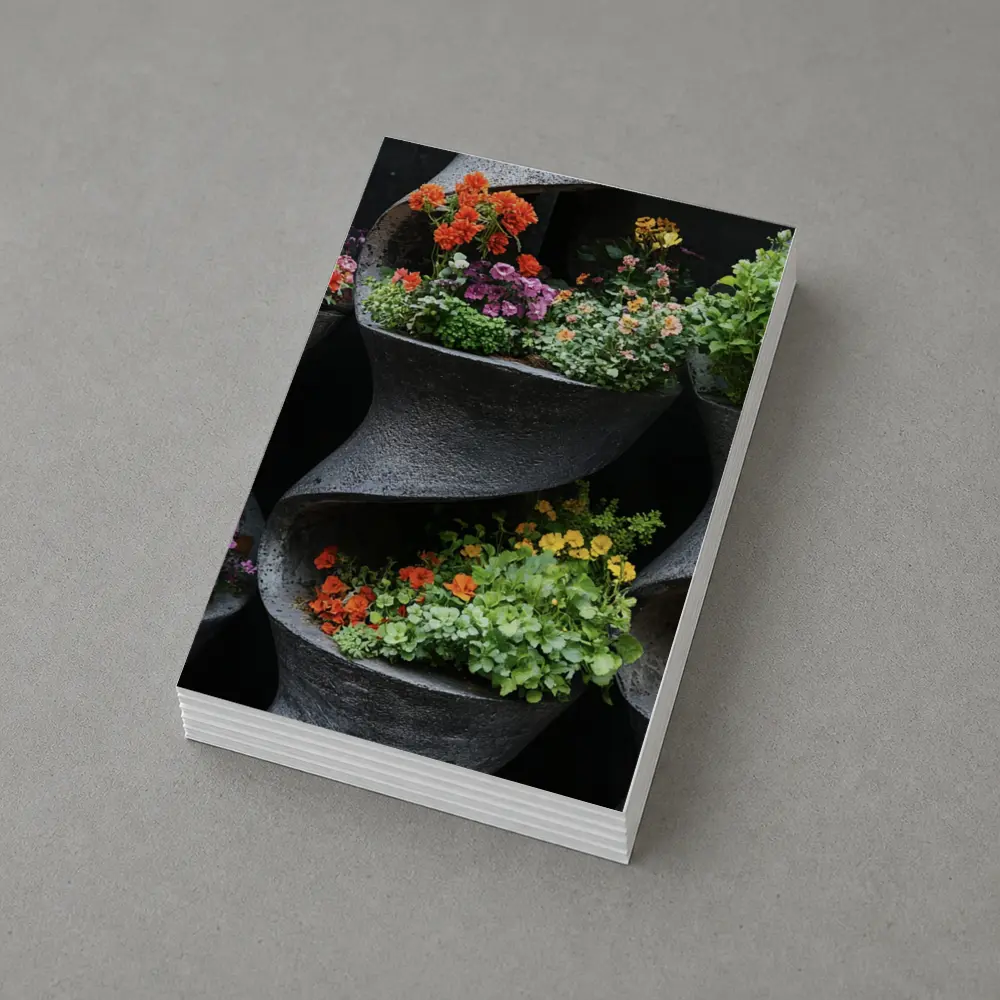 Colorful Flowers In Dark Spiral Wall Planters – Postcards