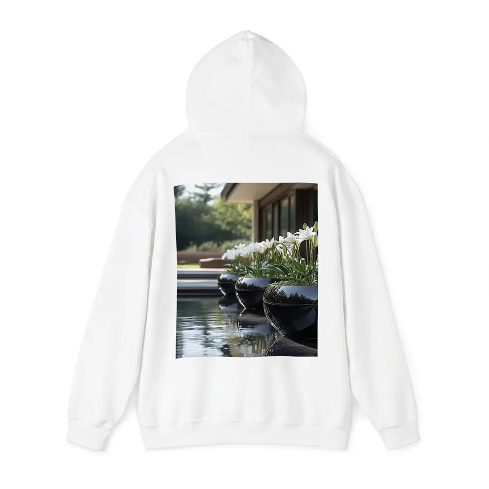 White Lilies Black Ceramic Pots Poolside Garden – Hoodies
