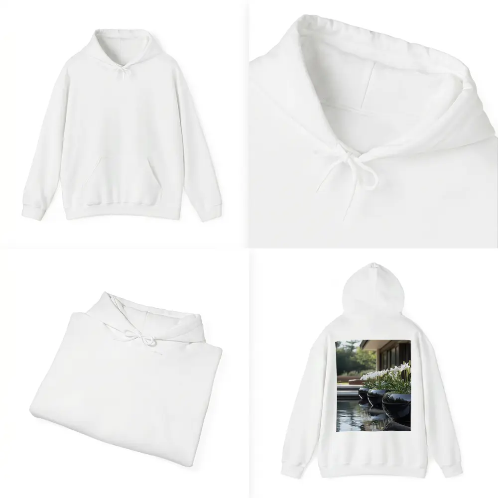 White Lilies Black Ceramic Pots Poolside Garden – Hoodies