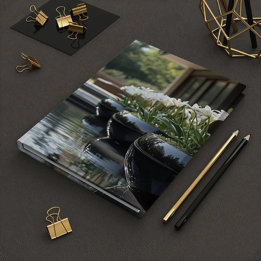 White Lilies Black Ceramic Pots Poolside Garden – Notebooks