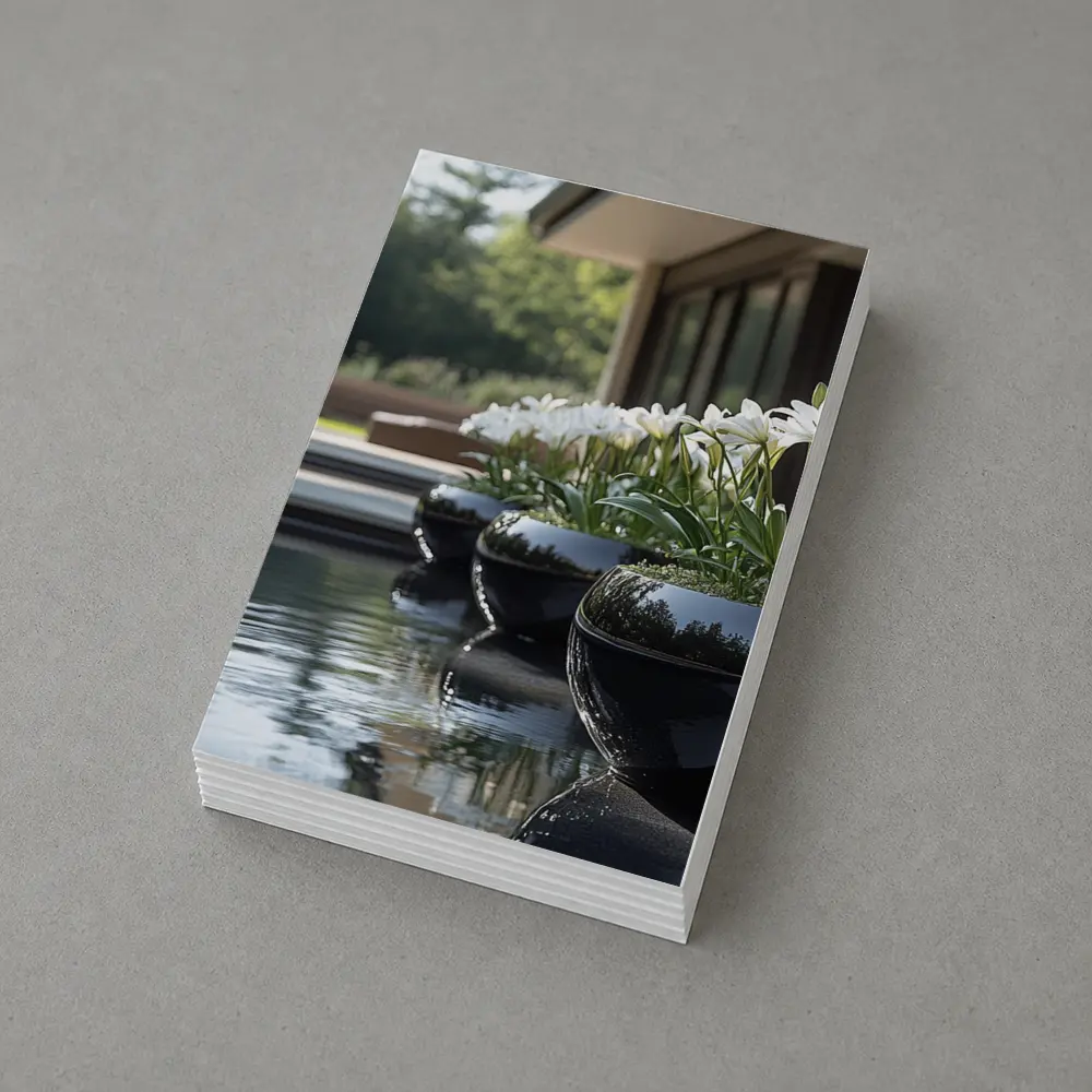 White Lilies Black Ceramic Pots Poolside Garden – Postcards