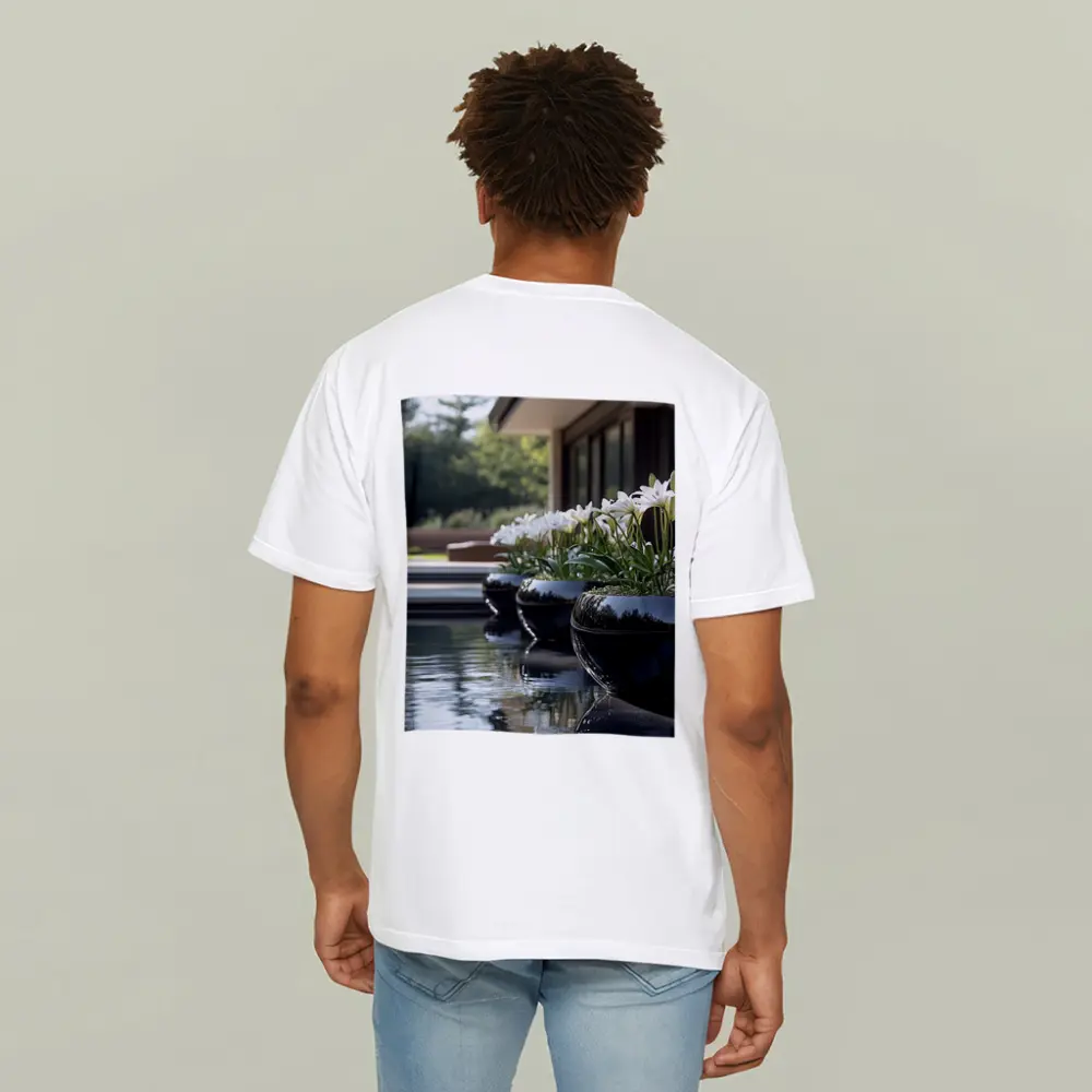 White Lilies Black Ceramic Pots Poolside Garden – T-Shirts