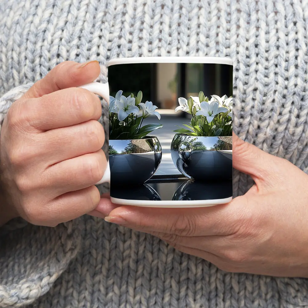 White Lilies Silver Bowl Vases Modern Interior – Mugs