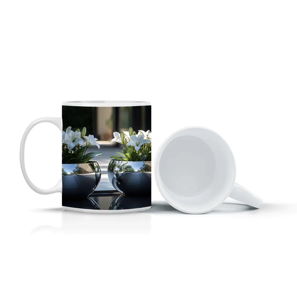 White Lilies Silver Bowl Vases Modern Interior – Mugs