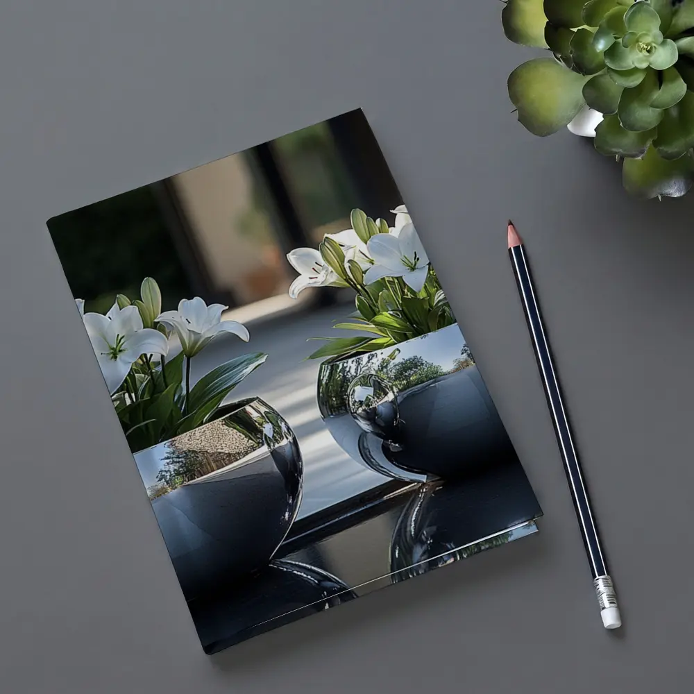 White Lilies Silver Bowl Vases Modern Interior – Notebooks