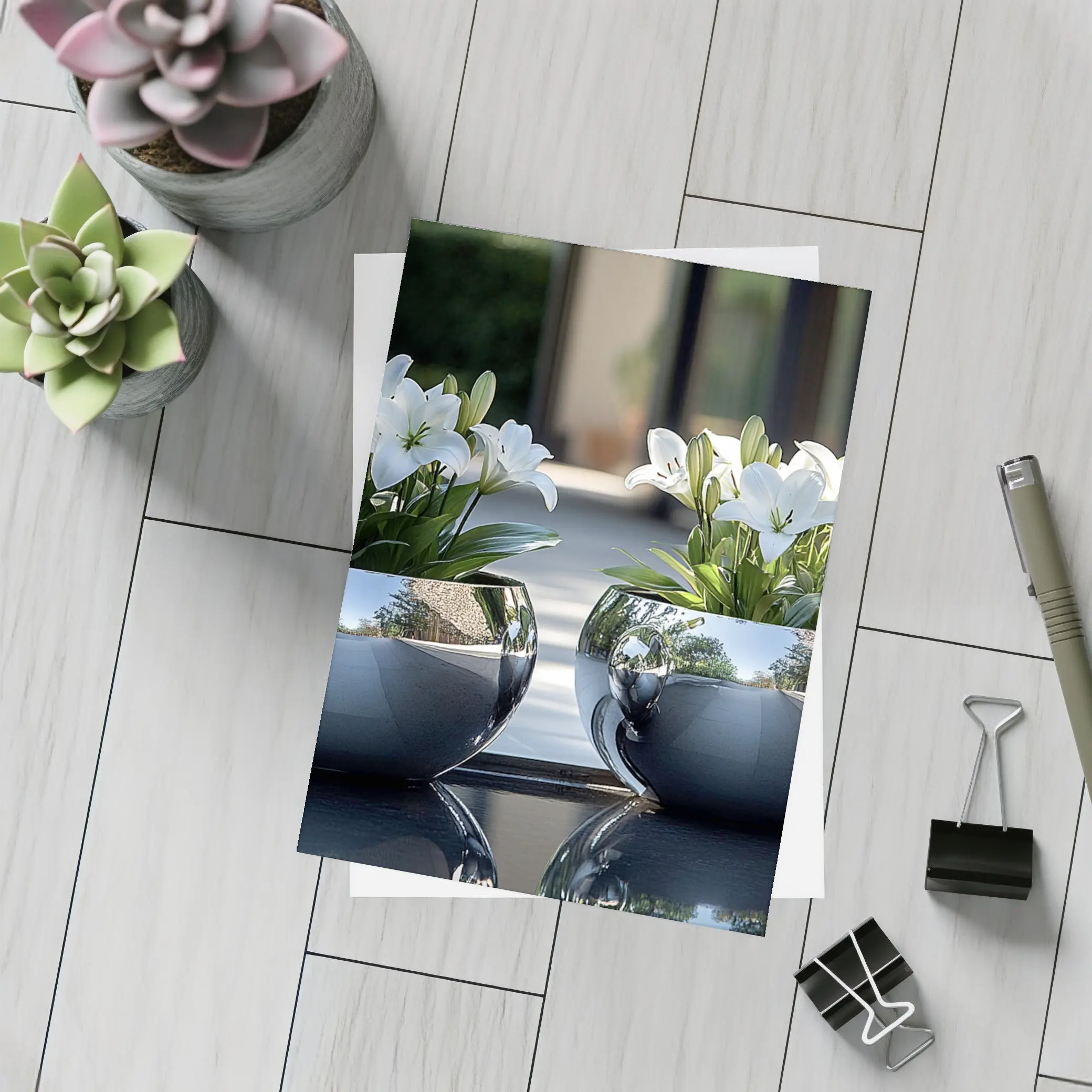 White Lilies Silver Bowl Vases Modern Interior – Postcards