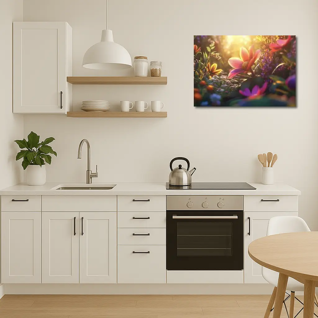 Pink Flowers Garden Warm Sunlight Glow – Wall Art