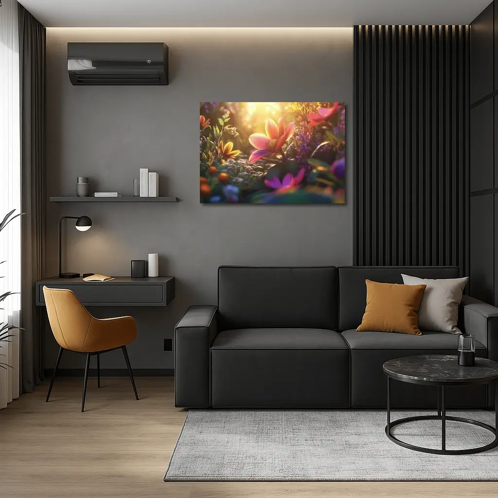 Pink Flowers Garden Warm Sunlight Glow – Wall Art