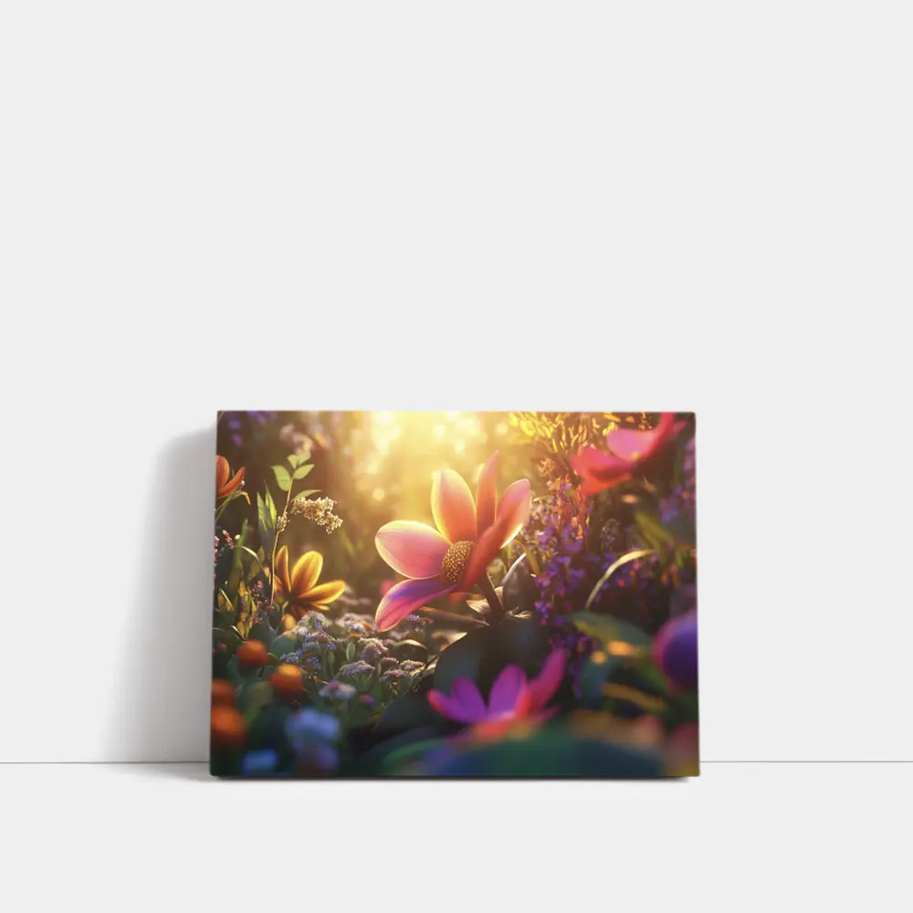 Pink Flowers Garden Warm Sunlight Glow – Wall Art