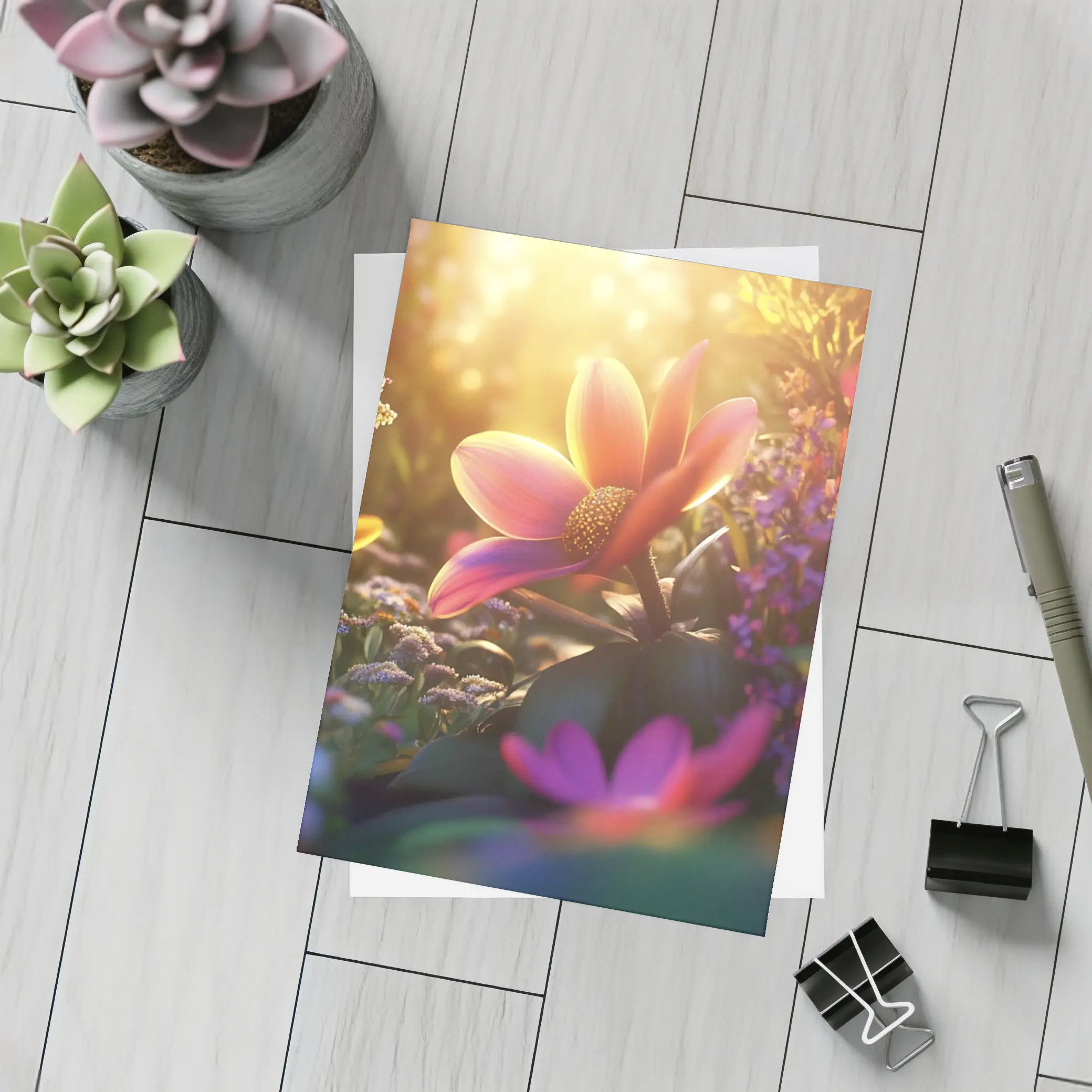 Pink Flowers Garden Warm Sunlight Glow – Postcards