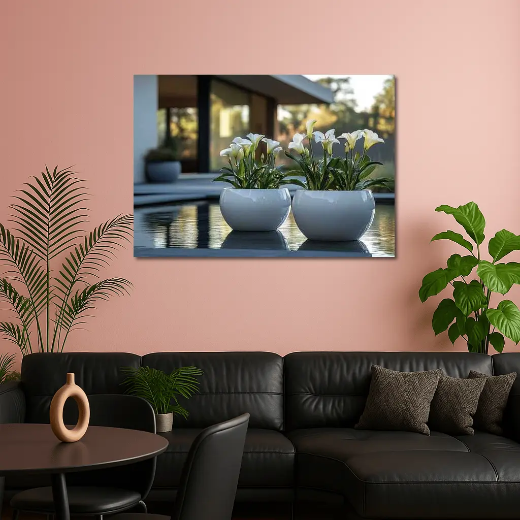 White Calla Lilies Modern Poolside Architecture – Wall Art