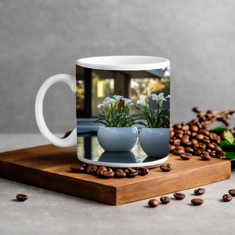 White Calla Lilies Modern Poolside Architecture – Mugs