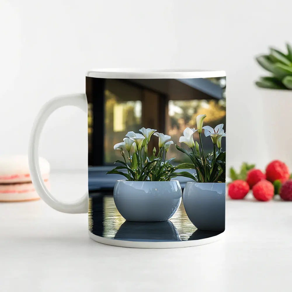 White Calla Lilies Modern Poolside Architecture – Mugs