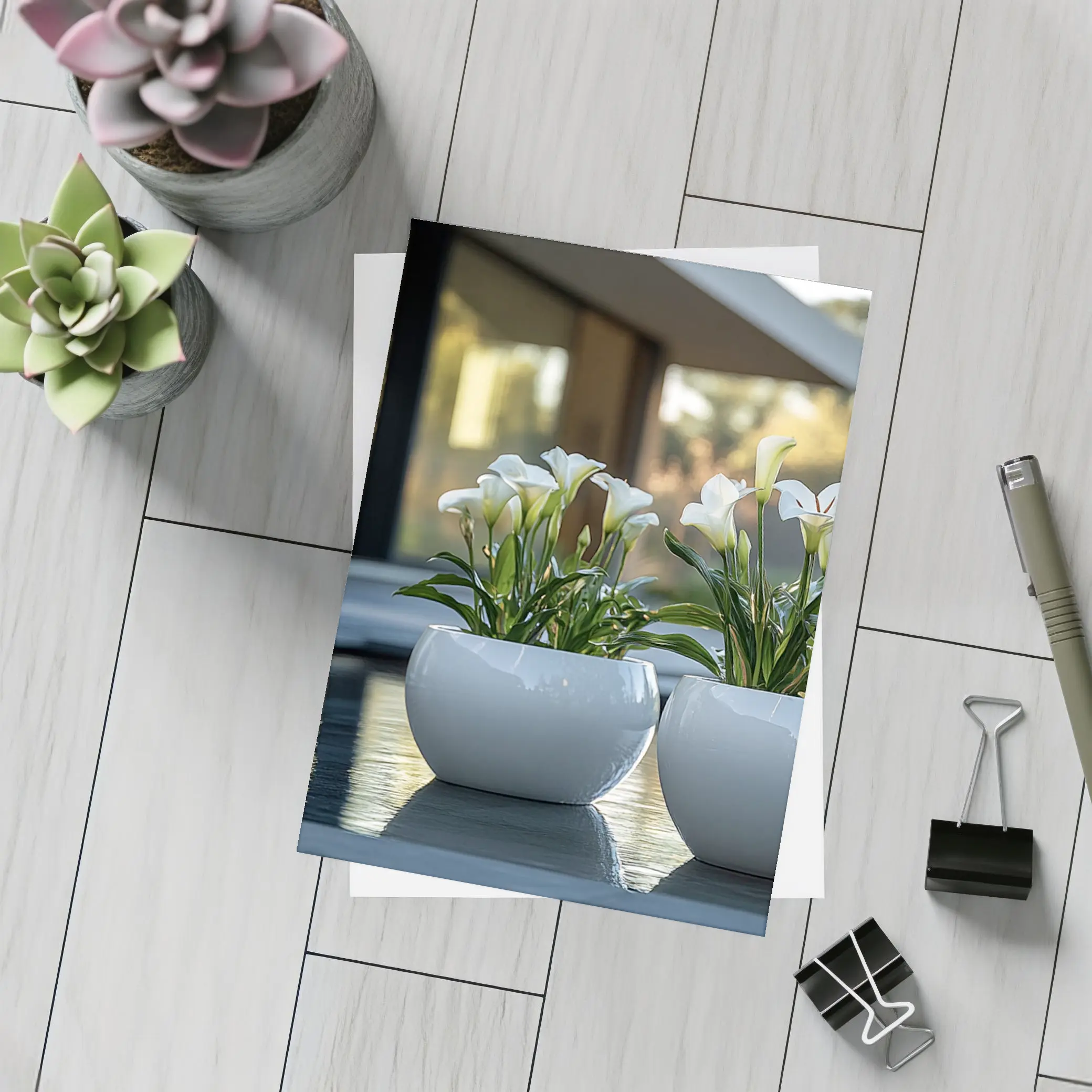 White Calla Lilies Modern Poolside Architecture – Postcards