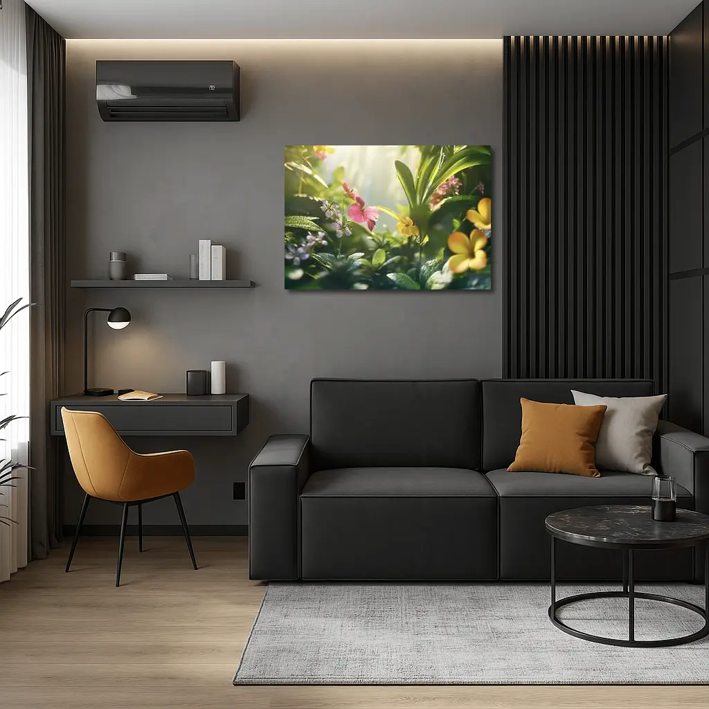 Tropical Flowers Garden Sunlit Green Leaves – Wall Art