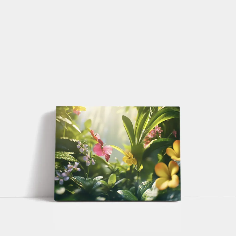Tropical Flowers Garden Sunlit Green Leaves – Wall Art