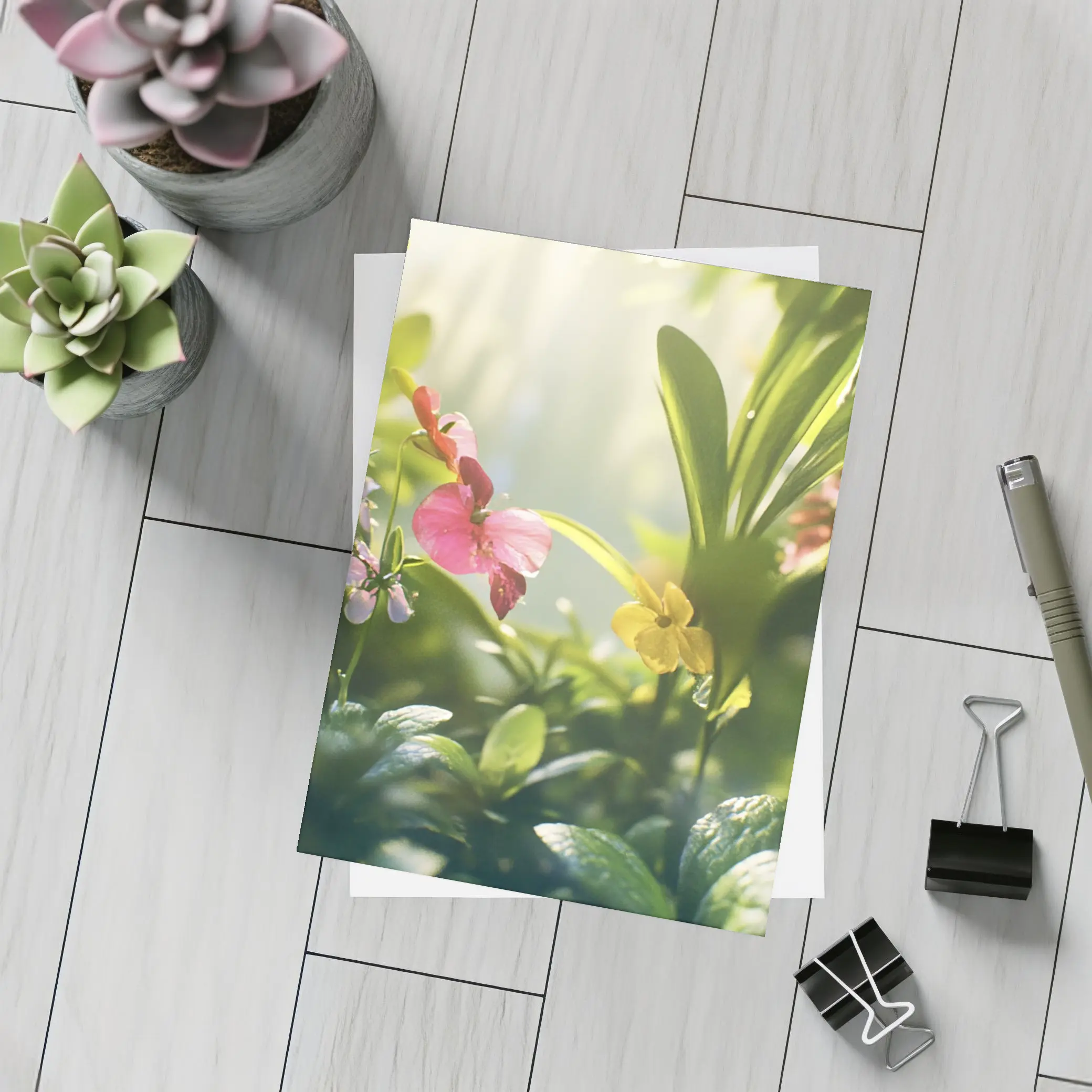 Tropical Flowers Garden Sunlit Green Leaves – Postcards