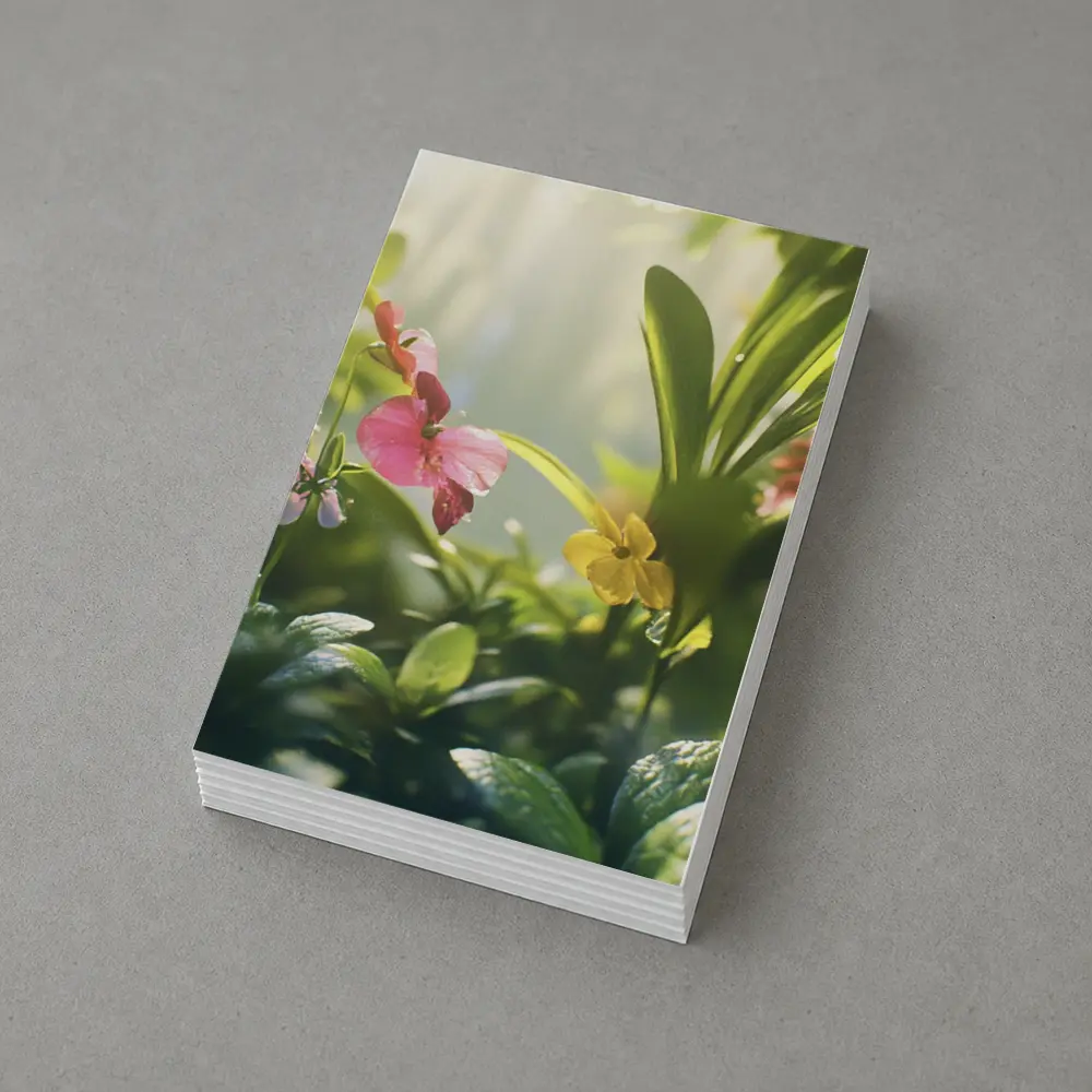 Tropical Flowers Garden Sunlit Green Leaves – Postcards