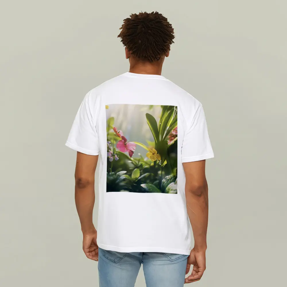 Tropical Flowers Garden Sunlit Green Leaves – T-Shirts