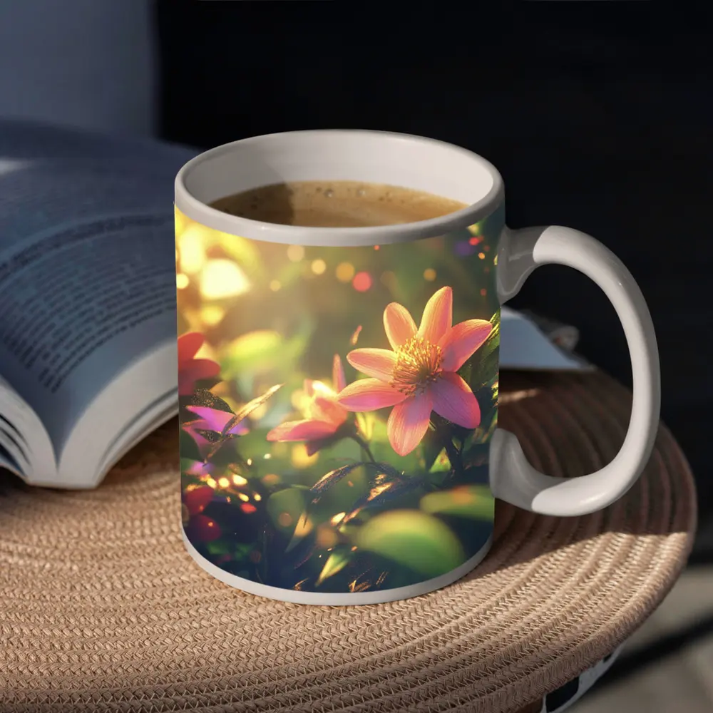 Pink Flowers Blooming In Sunny Garden – Mugs