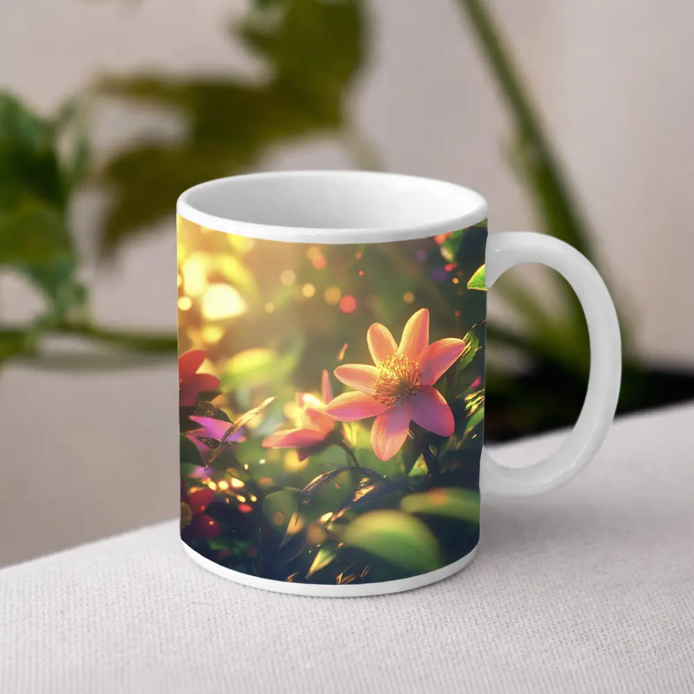 Pink Flowers Blooming In Sunny Garden – Mugs
