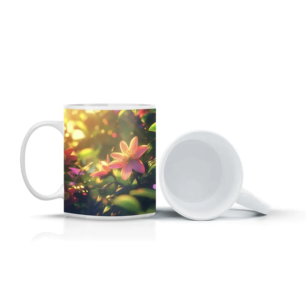Pink Flowers Blooming In Sunny Garden – Mugs