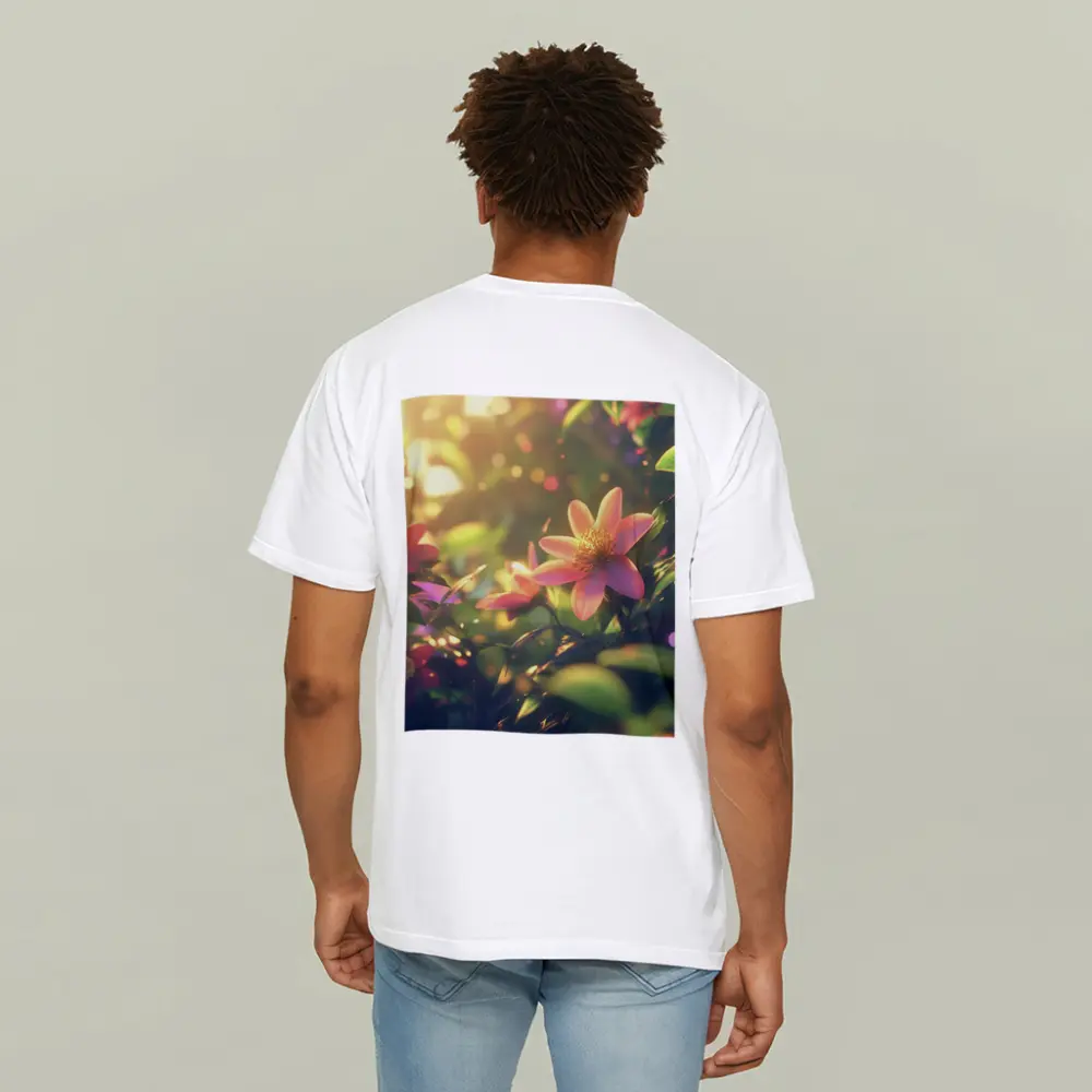 Pink Flowers Blooming In Sunny Garden – T-Shirts