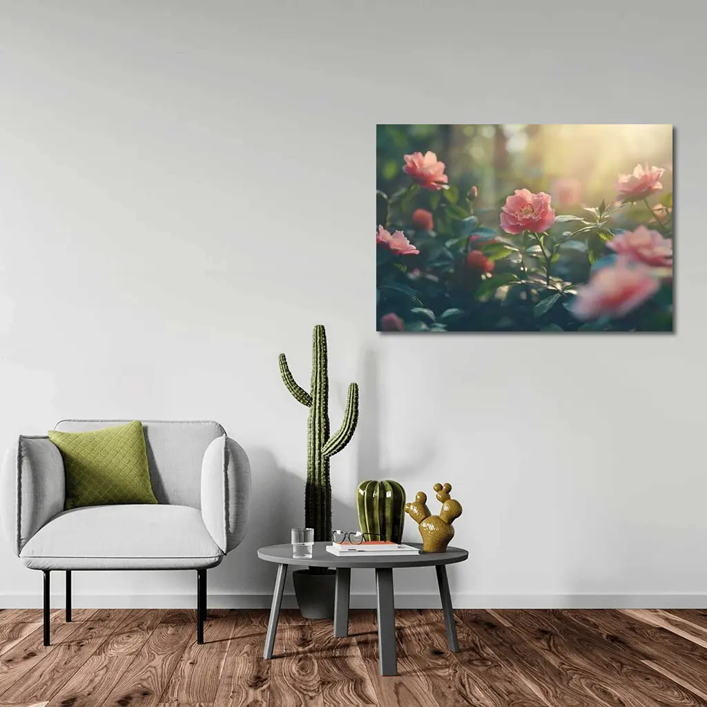 Pink Roses Blooming in Sunny Garden – Wall Art