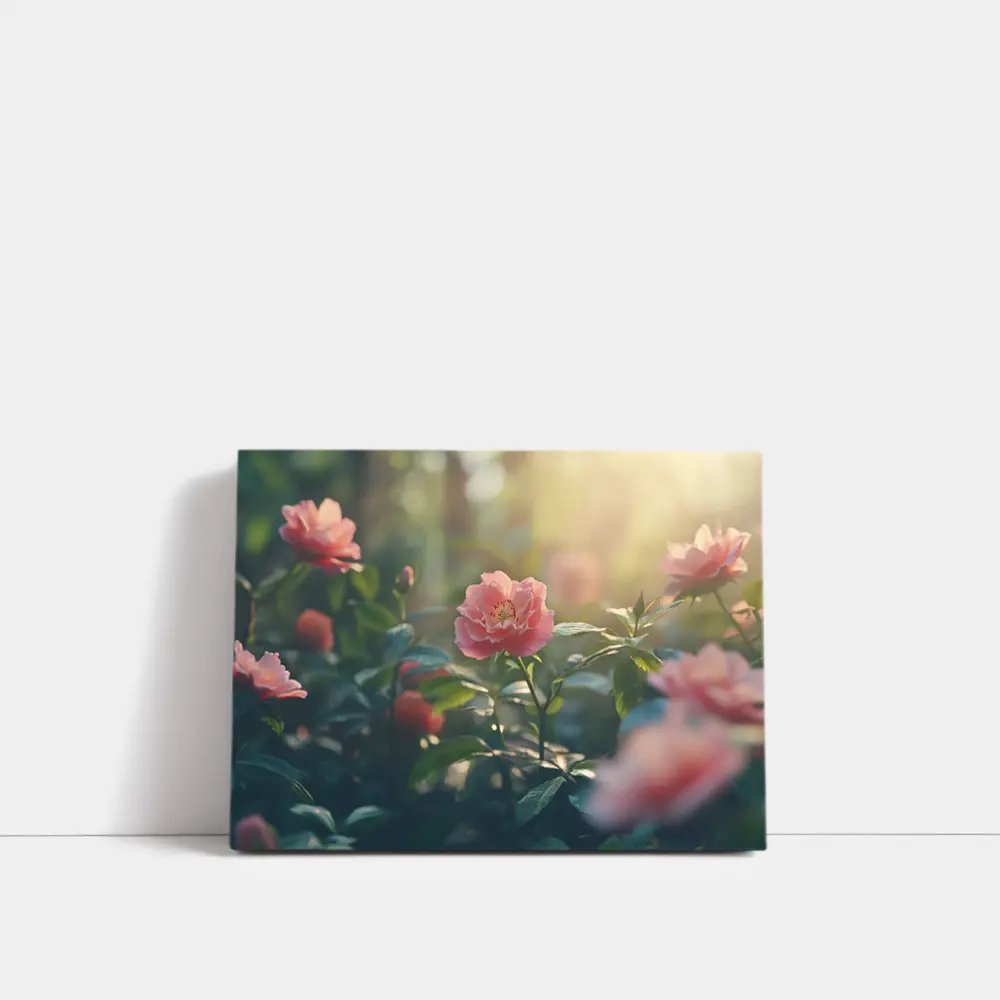 Pink Roses Blooming in Sunny Garden – Wall Art