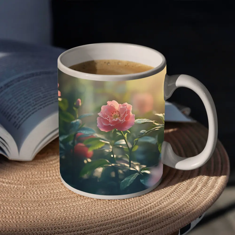Pink Roses Blooming in Sunny Garden – Mugs