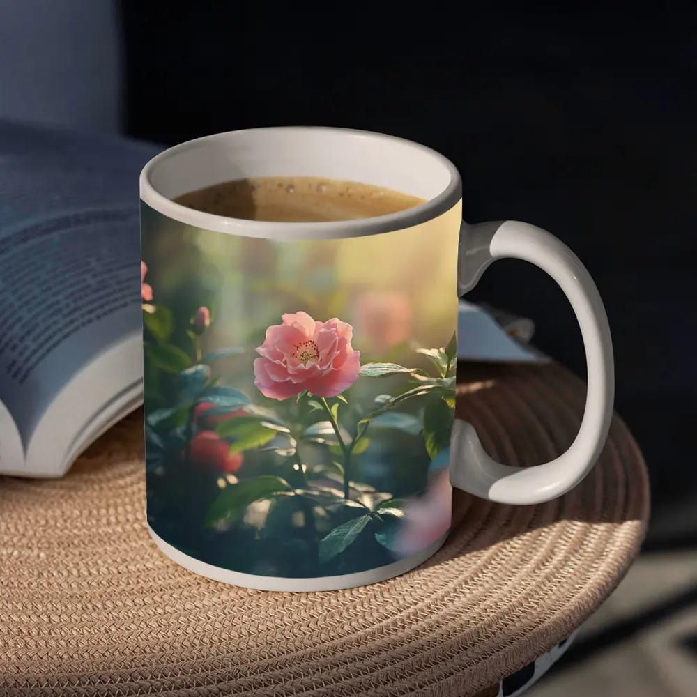 Pink Roses Blooming in Sunny Garden – Mugs