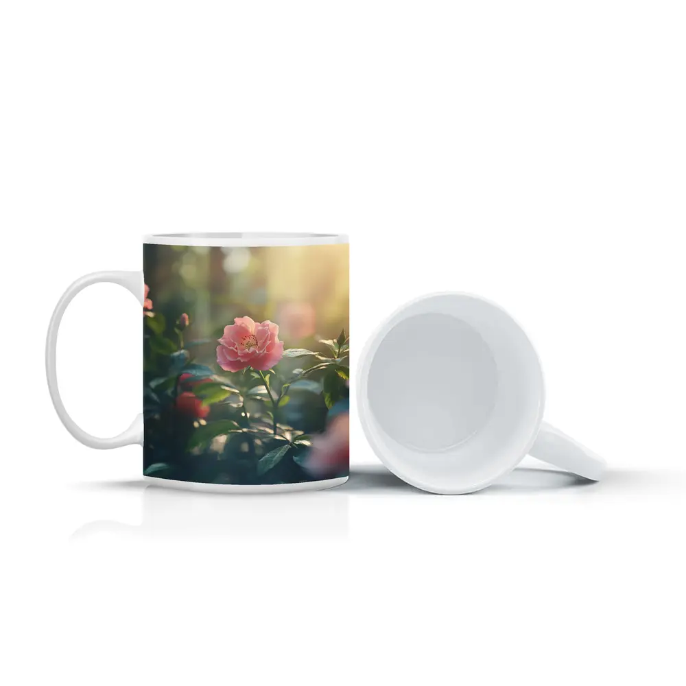 Pink Roses Blooming in Sunny Garden – Mugs