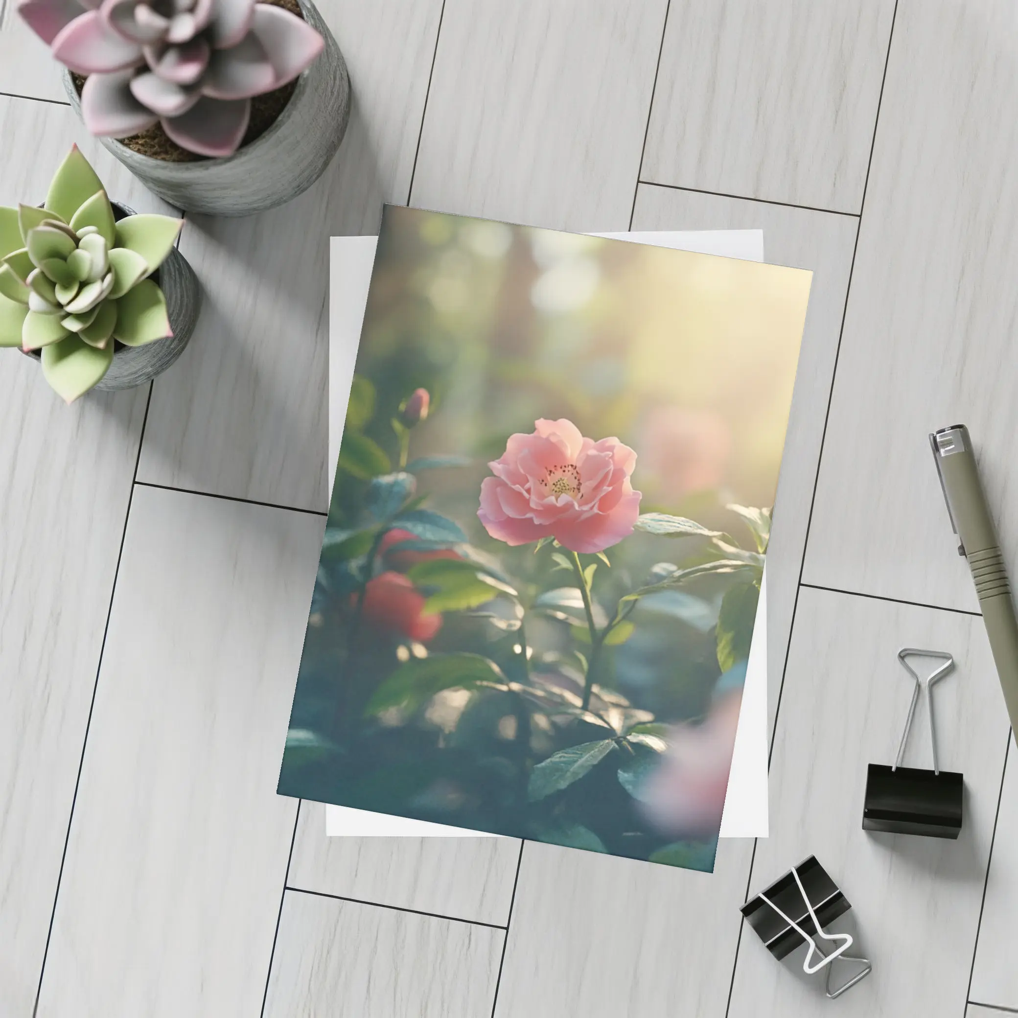 Pink Roses Blooming in Sunny Garden – Postcards