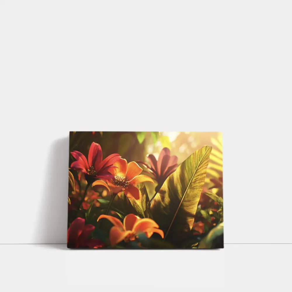 Tropical Flowers Warm Sunlit Garden Scene – Wall Art