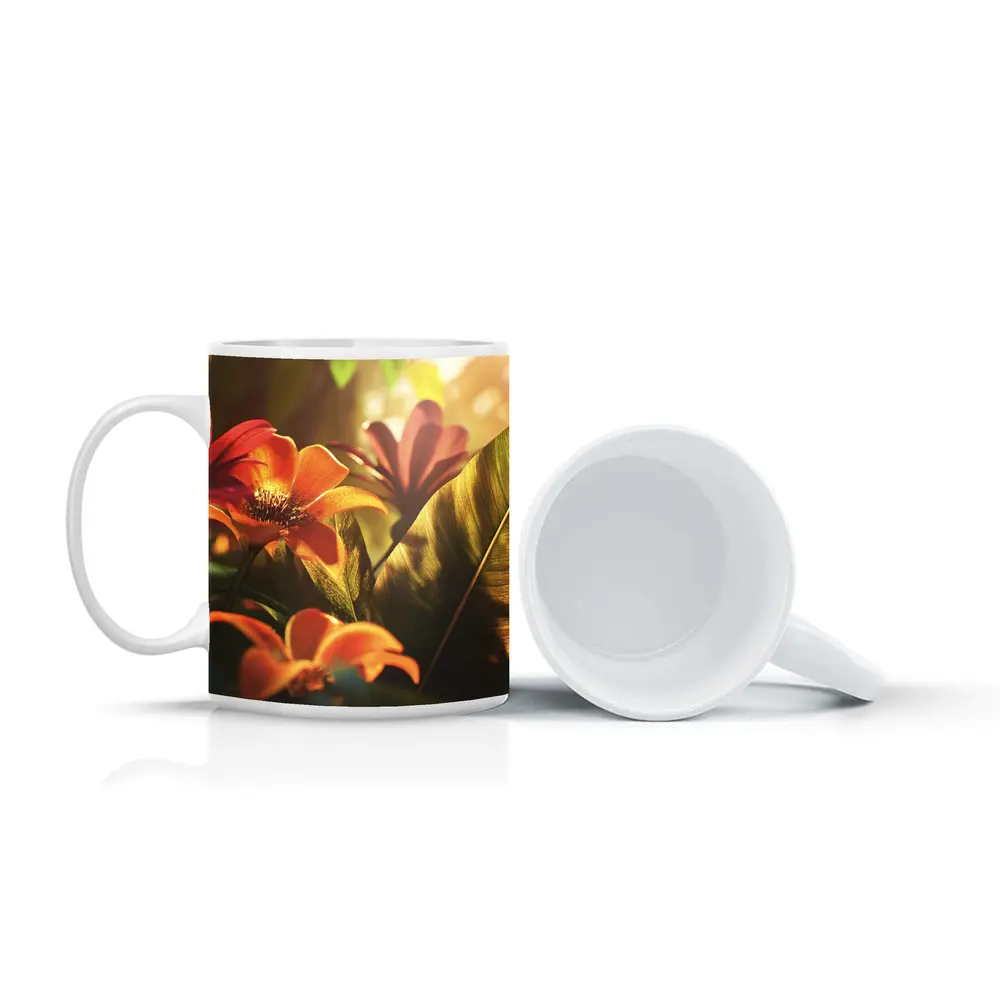 Tropical Flowers Warm Sunlit Garden Scene – Mugs