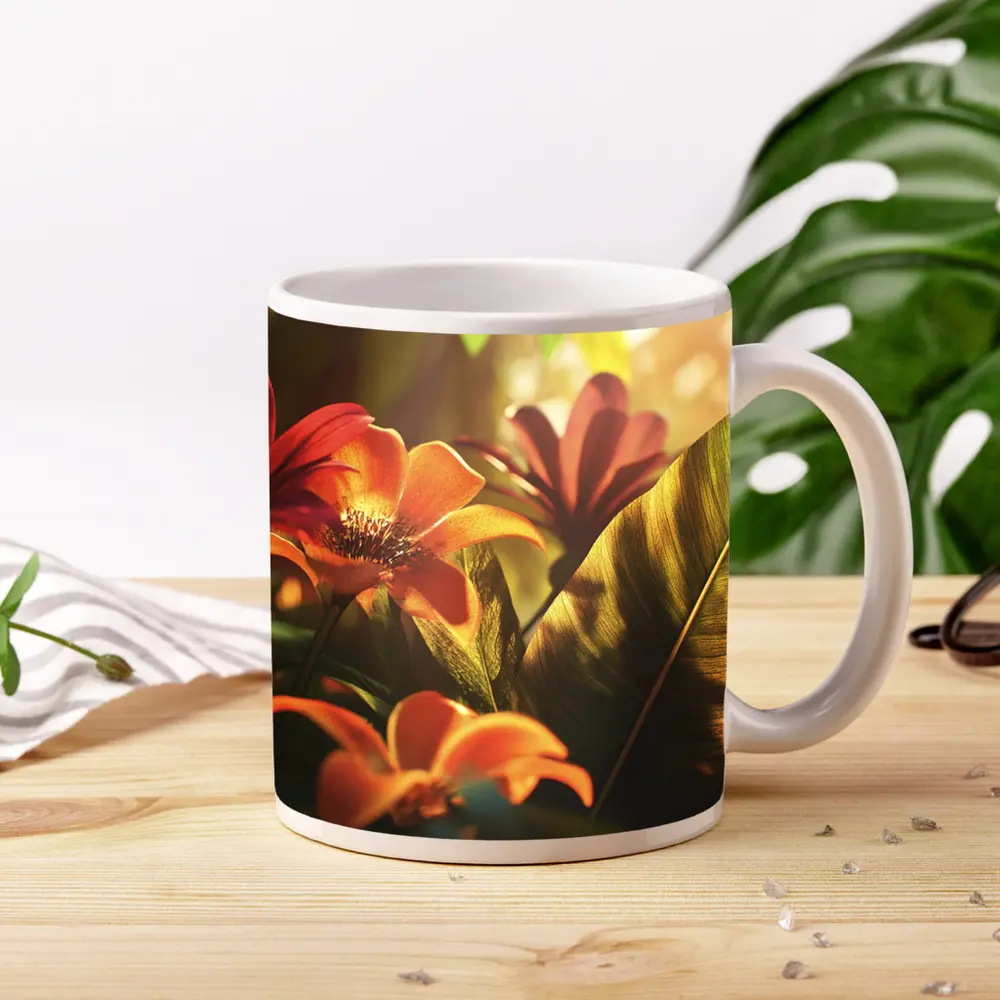 Tropical Flowers Warm Sunlit Garden Scene – Mugs