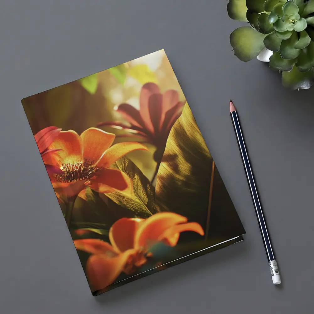 Tropical Flowers Warm Sunlit Garden Scene – Notebooks