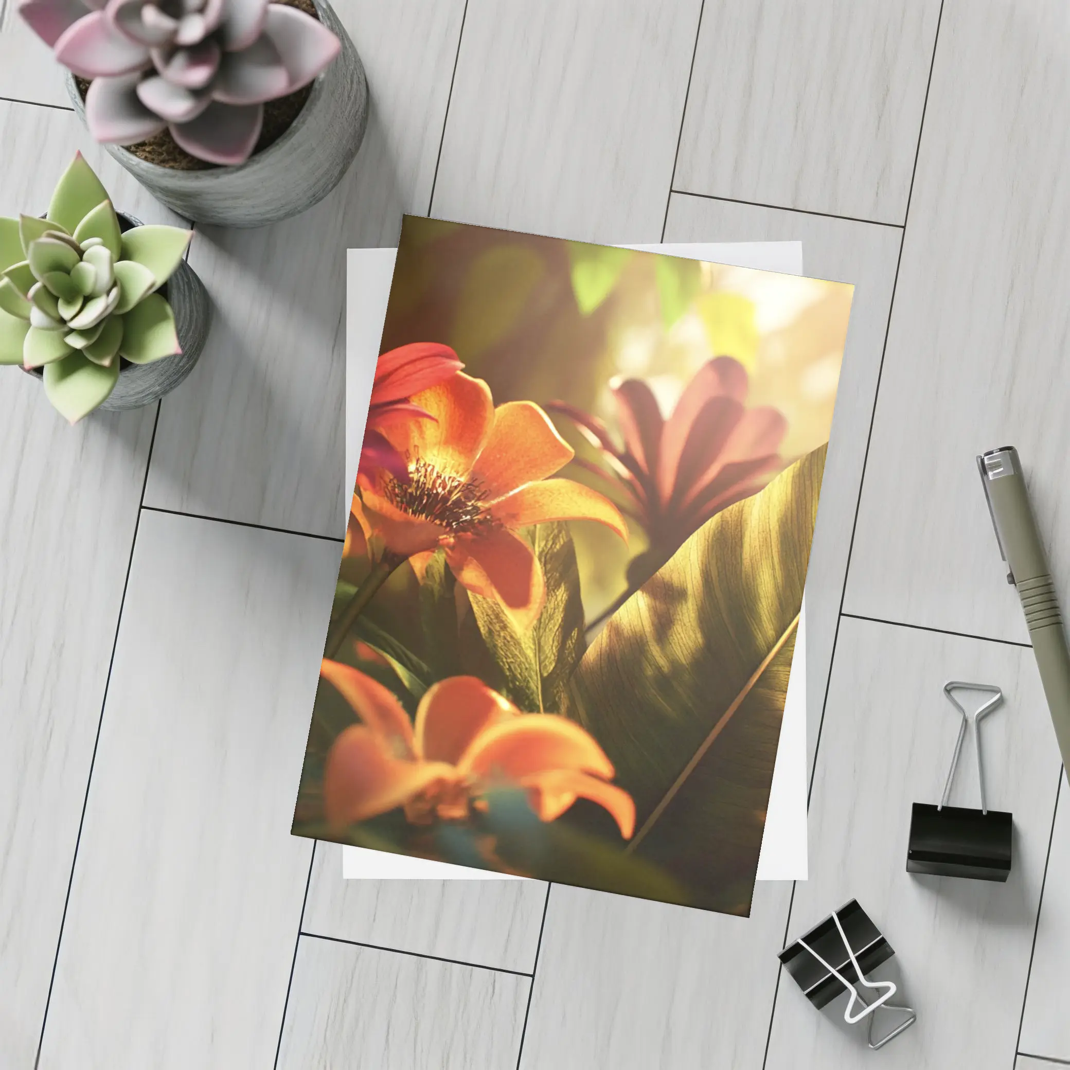 Tropical Flowers Warm Sunlit Garden Scene – Postcards
