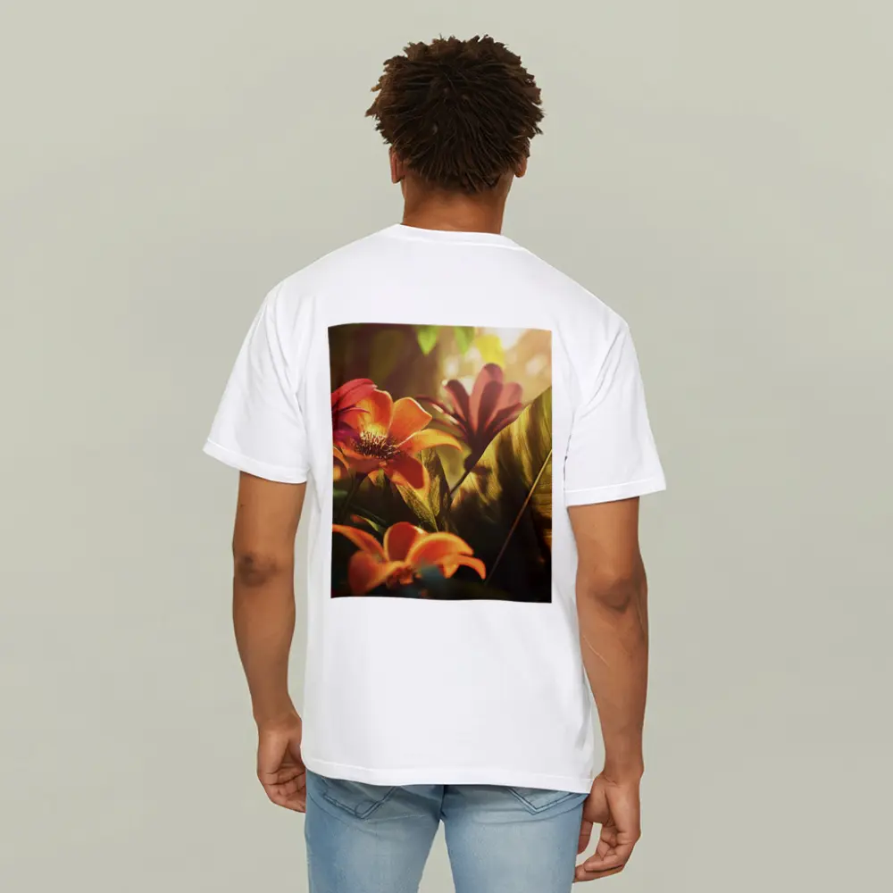 Tropical Flowers Warm Sunlit Garden Scene – T-Shirts